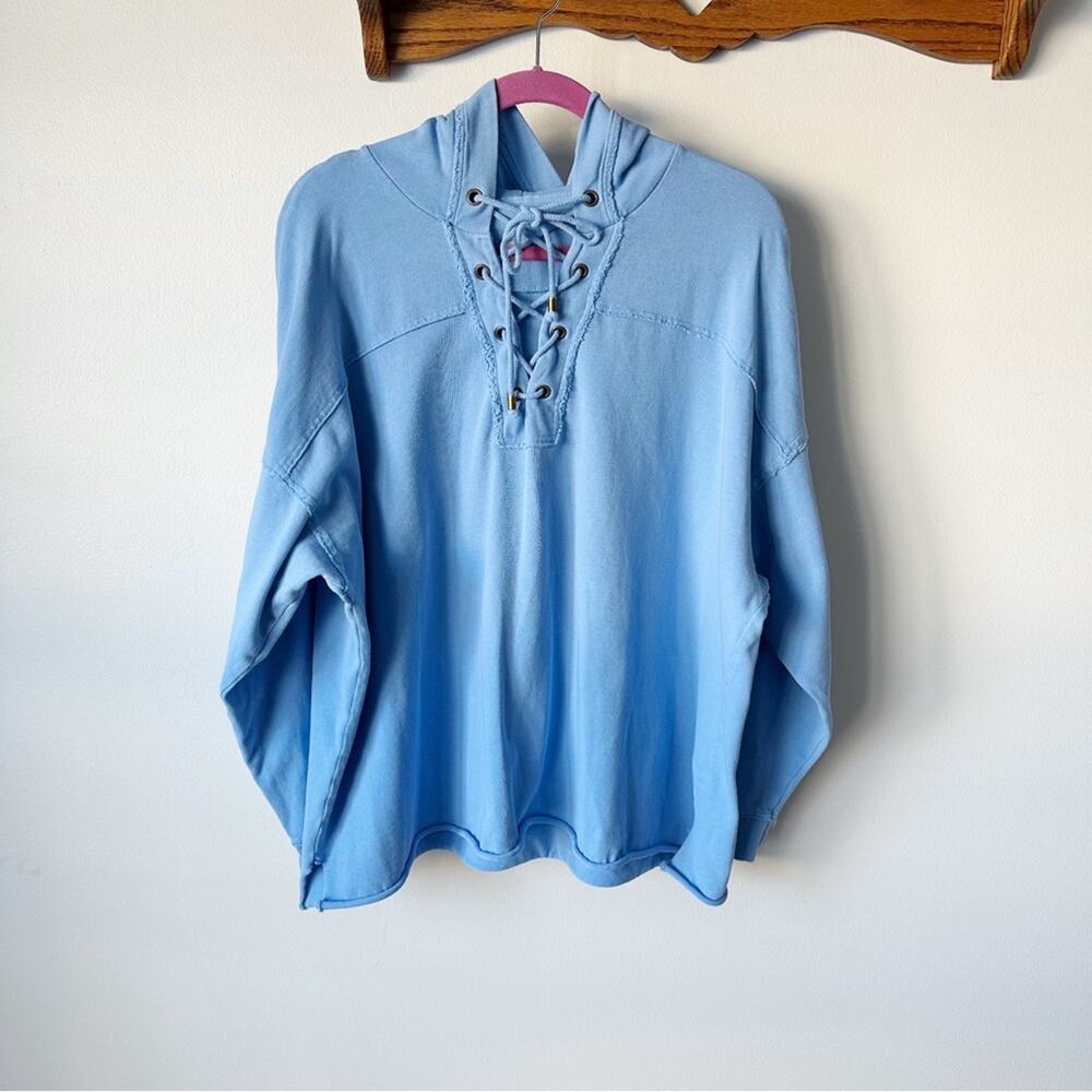 Aerie Light Blue Lace-Up Hoodie Sweatshirt Size Medium